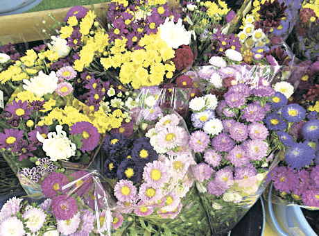 盆花テント販売 天ぷらセットも 　旬の味　ほりがね物産センター