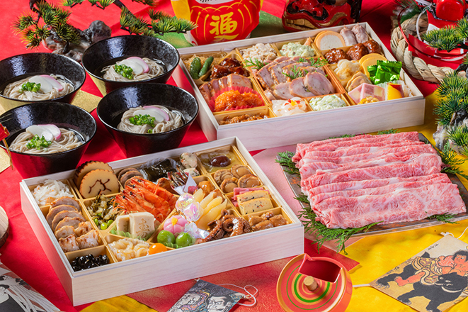 二段重のおせち 黒毛和牛他付き 　大町温泉郷　黒部観光ホテル